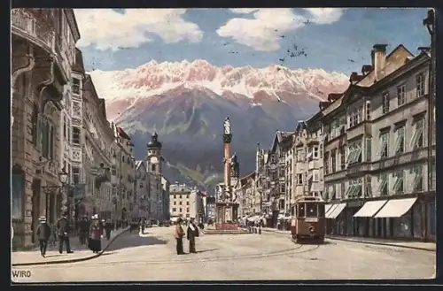AK Innsbruck, Marie-Theresien-Strasse mit Strassenbahn