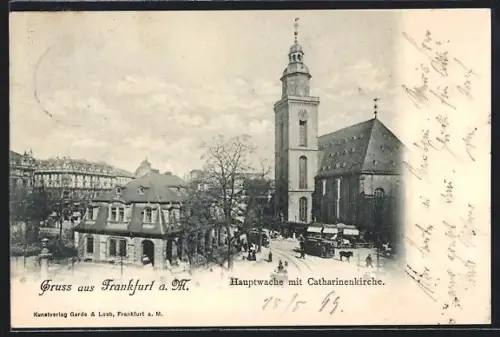 AK Frankfurt a. M., Hauptwache mit Catharinenkirche und Strassenbahn