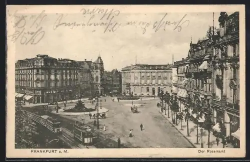 AK Frankfurt a. M., Partie am Rossmarkt mit Strassenbahn