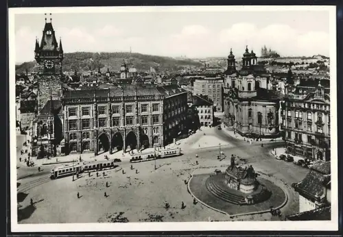 AK Prag, Altstädter Ring mit Strassenbahnen