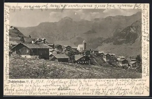 AK Tschiertschen, Teilansicht mit Gebirgspanorama