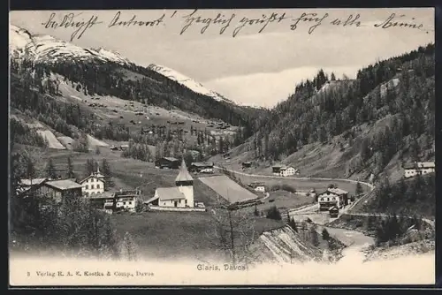 AK Glaris /Davos, Teilansicht mit Gebirgspanorama