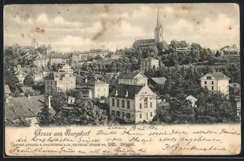 AK Burgdorf, Ortsansicht mit Kirche und Häuser aus der Vogelschau