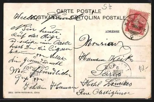 AK Rigi-Kulm, Ansicht mit den Alpen, Fahnen der Kantone