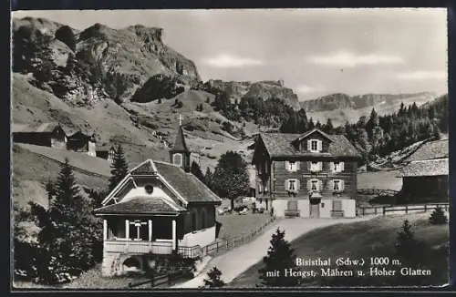 AK Bisisthal, Ortspartie mit Gasthaus Schwarzenbach und Kapelle