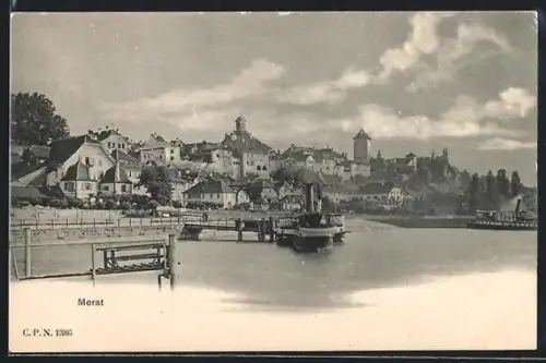 AK Morat, Teilansicht des Ortes vom Wasser aus