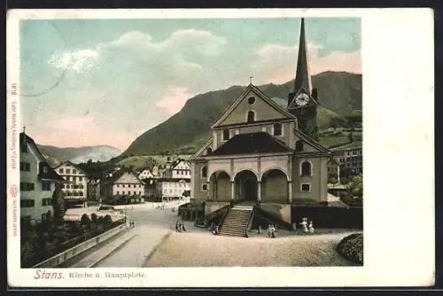 AK Stans, Ortsansicht mit Kirche und Hauptplatz