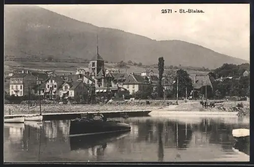 AK St.-Blaise, Teilansicht mit Gebirgspanorama