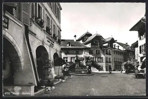 AK Murten, Ortspartie mit Grünanlagen