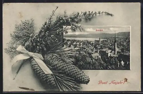 AK Zürich, Totalansicht aus der Vogelschau