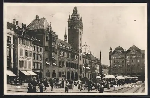 AK Basel, belebter Marktplatz