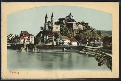 AK Aarburg, Ortspartie mit Kirche vom Wasser aus gesehen