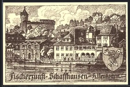 AK Schaffhausen, Uferpartie mit Fischerzunft und Wappen