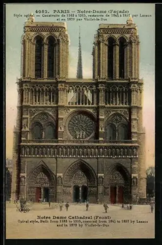 AK Paris, Cathédrale Notre-Dame, facade
