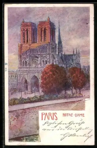 Künstler-AK Paris IV, Blick zur Notre-Dame