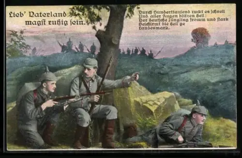 AK Soldaten der Infanterie in Uniformen, Lieb Vaterland magst ruhig sein
