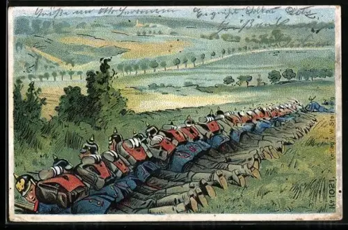 AK Soldaten der Infanterie in Uniformen liegen auf einer Wiese