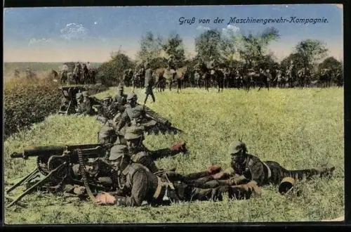 AK Soldaten der Maschinengewehr-Kompagnie auf einer Wiese