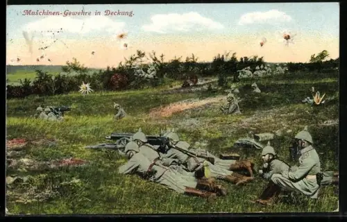 AK Infanterie mit Maschinengewehren in Deckung