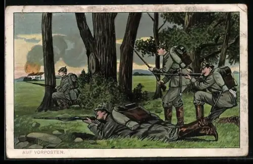 AK Soldaten der Infanterie auf Vorposten im Wald