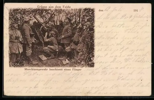 AK Soldaten mit Maschinengewehr beschiessen einen Flieger