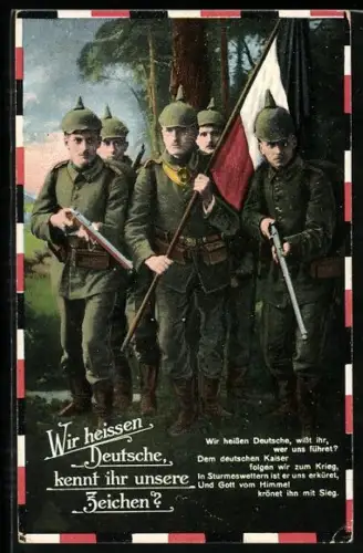 AK Deutsche Soldaten der Infanterie mit Flagge