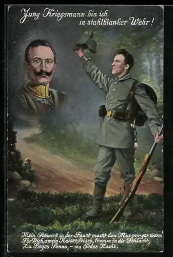 AK Soldat in Uniform hebt seinen Helm für den Kaiser