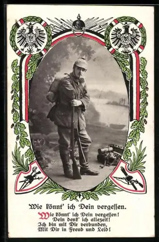 AK Soldat in Uniform in einem Rahmen mit Eichenlaub, Wie könnt ich Dein vergessen