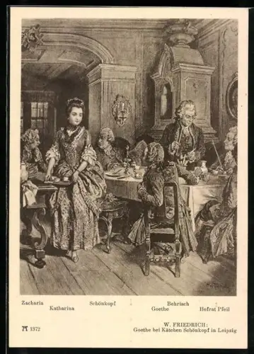 AK Leipzig, Goethe bei Kätchen Schönkopf, Gesellschaft