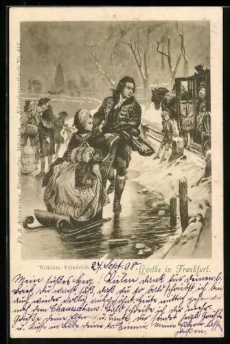 Künstler-AK Frankfurt, Goethe auf der Eisbahn