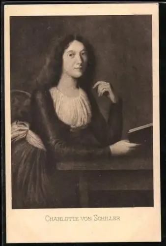 AK Charlotte von Schiller mit einem Buch