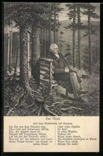 Künstler-AK Ilmenau, Der Greis Goethe auf dem Kickelhahn