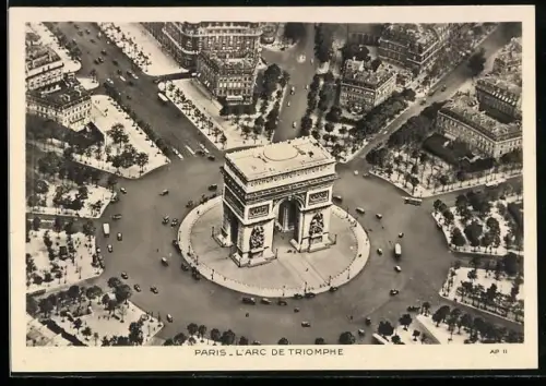 AK Paris, L`Arc de Triomphe, Triumphbogen vom Flugzeug aus