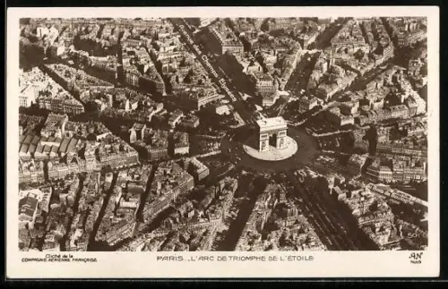 AK Paris, Panoramaansicht des Sternplatzes mit Triuphbogen, La Place de L`Étoile avec L`Arc de Triomphe