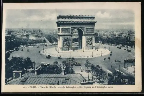 AK Paris, L`Arc de Triomphe, Triumphbogen mit Strassenbahn
