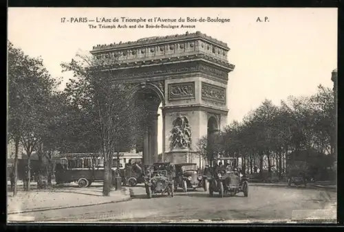 AK Paris, L`Arc de Triomphe et l`Avenue du Bois-de-Boulogne