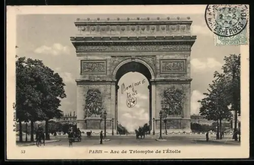 AK Paris, L`Arc de Triomphe, Triumphbogen mit Passanten und Radfahrern