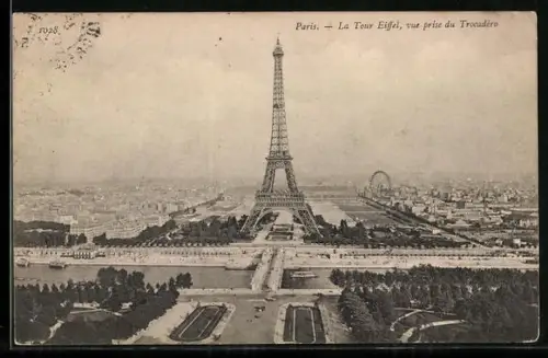 AK Paris, La Tour Eiffel, vue prise du Trocadéro, Eiffelturm