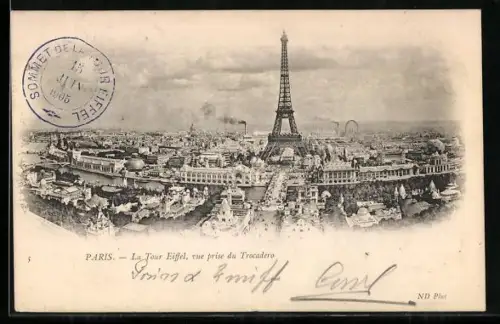 AK Paris, La Tour Eiffel, Vue prise du Trocadero, Eiffelturm