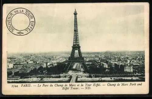 AK Paris, Le Parc du Champ de Mars et la Tour Eiffel, Eiffelturm