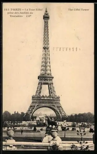 AK Paris, La Tour Eiffel prise des Jardins du Trocadéro, Eiffelturm