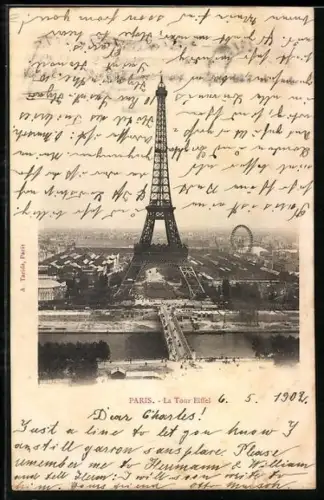 AK Paris, La Tour Eiffel, Eiffelturm mit Riesenrad