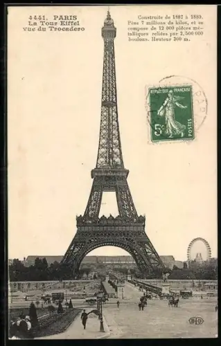 AK Paris, La Tour Eiffel vue du Trocadero, Eiffelturm