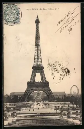 AK Paris, La Tour Eiffel, Eiffelturm, Im Hintergrund Riesenrad