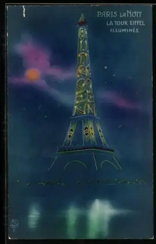 Künstler-AK Paris, La Tour Eiffel Illuminée, Eiffelturm