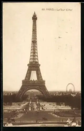 AK Paris, La Tour Eiffel, Eiffelturm, Im Hintergrund Riesenrad