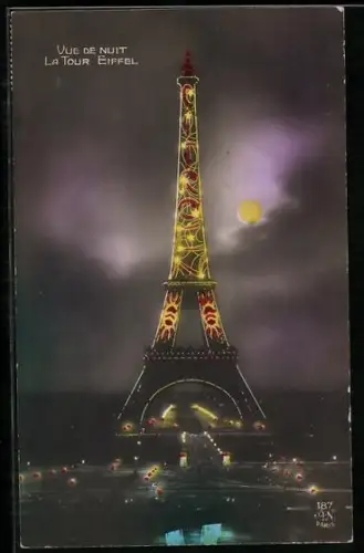 AK Paris, La Tour Eiffel, Vue de Nuit, Eiffelturm
