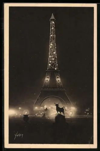AK Paris, La Tour Eiffel, Eiffelturm bei Nacht