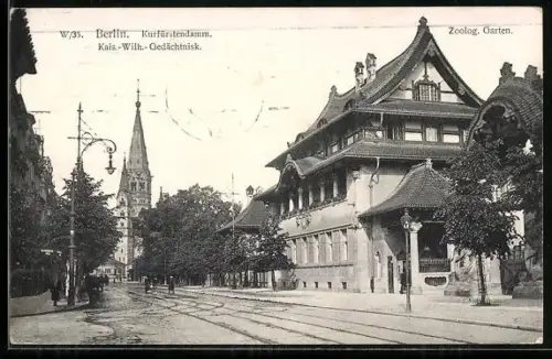 AK Berlin, Partie am Kurfürstendamm mit Zoologischem Garten und Kaiser Wilhelm-Gedächtniskirche