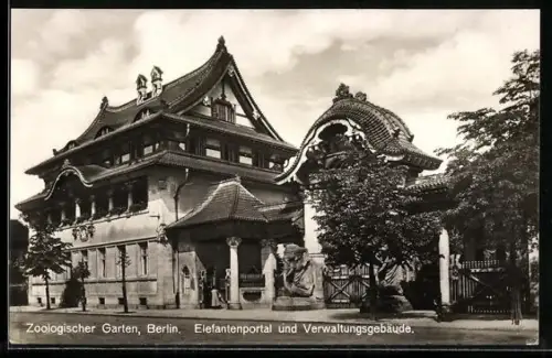 AK Berlin, Zoologischer Garten, Elefantenportal und Verwaltungsgebäude